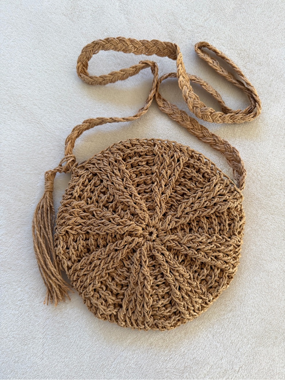 Handwoven Round Crossbody Bag - Tan